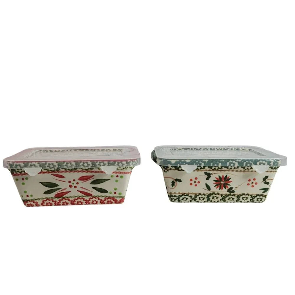 Temptations by Tara Holiday Christmas Mini Loaf Pan Lot of 2 Baking 12oz Lid